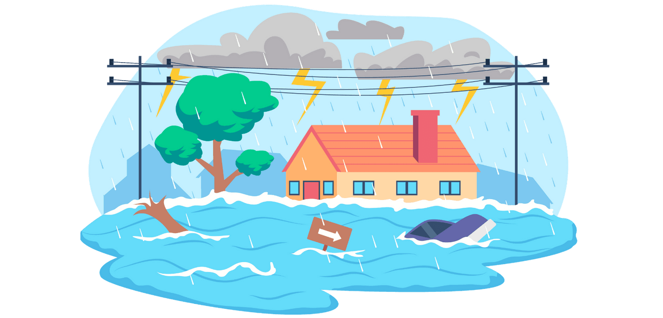 Illustration of a house in a flood